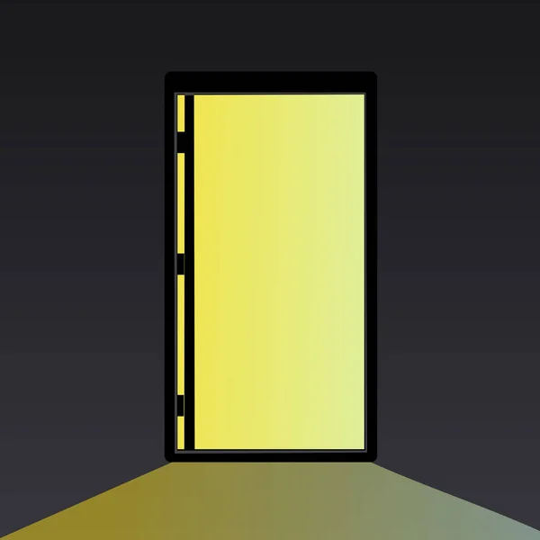 Векторная Иллюстрация Открытой Двери Светящимся Светом Черном Фоне — стоковый вектор