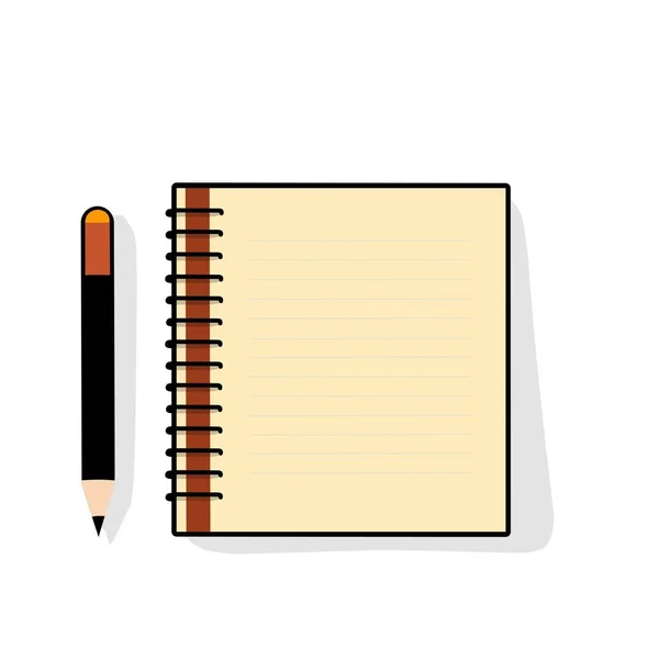 Διανυσματική Απεικόνιση Ενός Σημειωματάριου Ένα Μολύβι Λευκό Φόντο — Διανυσματικό Αρχείο