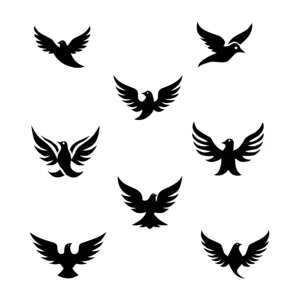 Svart Fågel Vektor Logotyp Samling Vit Bakgrund — Stock vektor