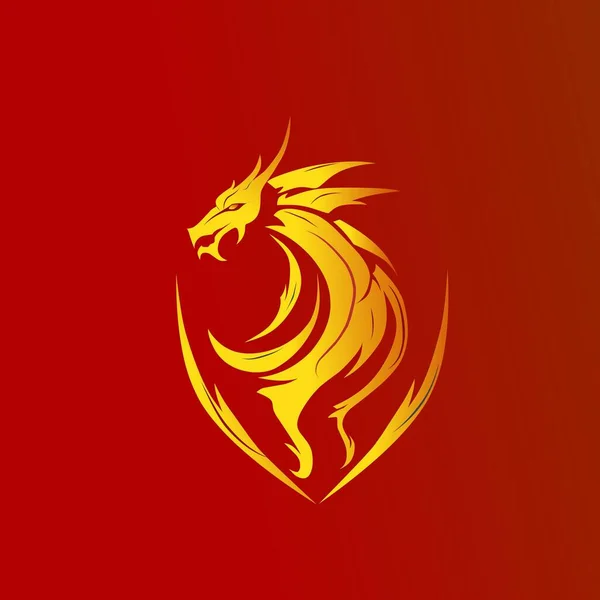 Logo Símbolo Vectorial Dragón Amarillo Sobre Fondo Rojo — Vector de stock
