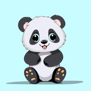 Mavi arka planda panda hayvan animasyon vektör logosu