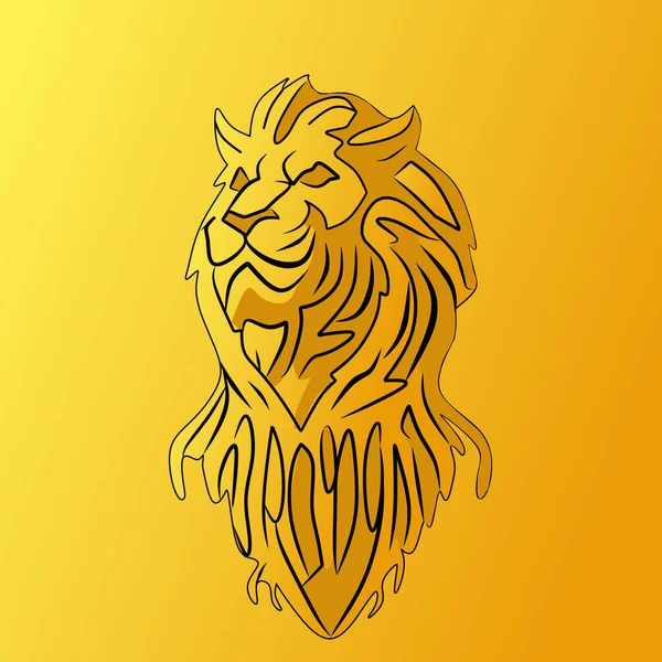 León Animal Línea Vector Logo Sobre Fondo Amarillo — Vector de stock