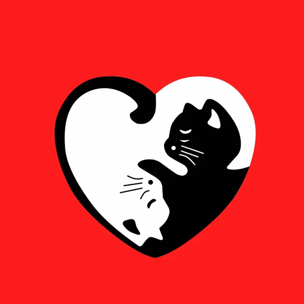 Animated Vector Logo Black White Cat Forming Heart Symbol — Stock Vector