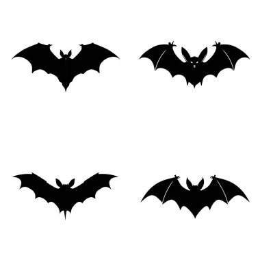 Beyaz arka planda dört siyah-beyaz yarasa hayvan tasarımı