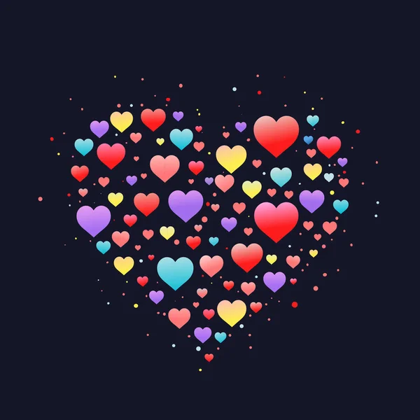Ілюстрація Серця Векторний Дизайн Формує Барвистий Символ Любові Чорному Фоні — стоковий вектор