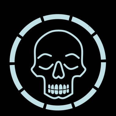 kafatası şekli logo tasarımı siyah arkaplan üzerinde mavi renk