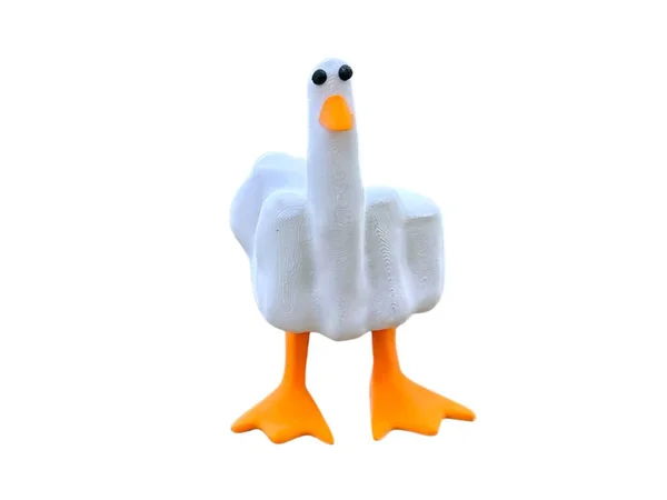 Figura Miniatura Pato Forma Mão Sobre Fundo Branco — Fotografia de Stock
