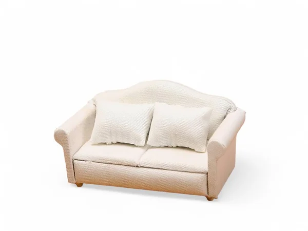 Miniature Two Seater White Sofa White Background — Stock Photo, Image