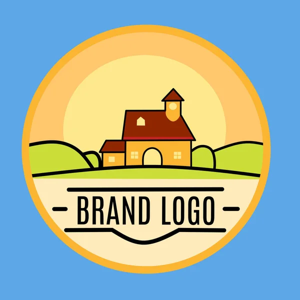 Farm Illustration Logo Design Blue Background — Stock Vector