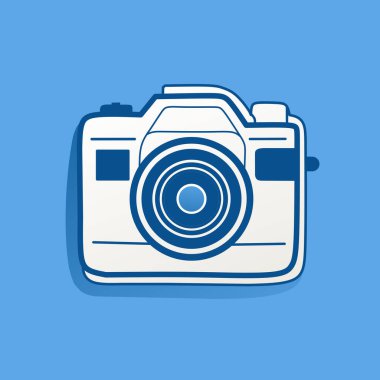 Mavi arkaplanda beyaz kamera çizimi