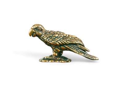 Beyaz arka planda minyatür altın papağan