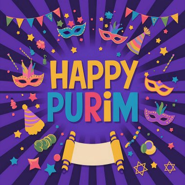 A poster with text happy purim celebration design clipart