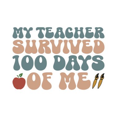 Öğretmenim 100 Gün Beni Retro SVG Tasarımından Kurtuldu