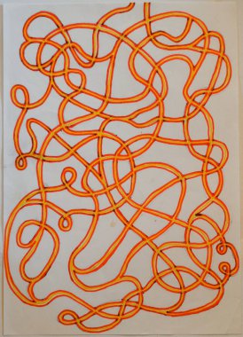 Labirent desenli renkli bir eskiz. Kalemlerle ve işaretlerle tasarlanmış. Dijital olarak işlenmiş, izole edilmiş. Labirent desenli arkaplan çizimi. Tasarım, reklam, fikir.