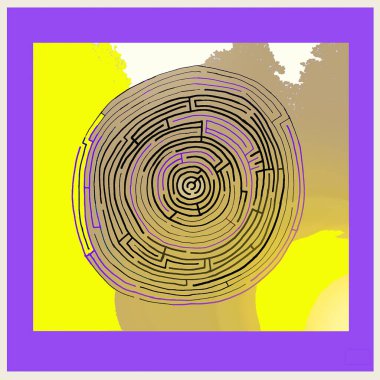 Labirent desenli renkli bir eskiz. Kalemlerle ve işaretlerle tasarlanmış. Dijital olarak işlenmiş, izole edilmiş. Labirent desenli arkaplan çizimi. Tasarım, reklam, fikir.