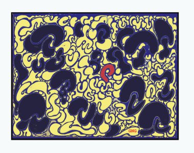 Labirent desenli renkli bir eskiz. Kalemlerle ve işaretlerle tasarlanmış. Dijital olarak işlenmiş, izole edilmiş. Labirent desenli arkaplan çizimi. Tasarım, reklam, fikir.