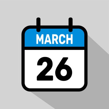 Vektör Takvimi 26 Mart illüstrasyon arkaplan tasarımı.
