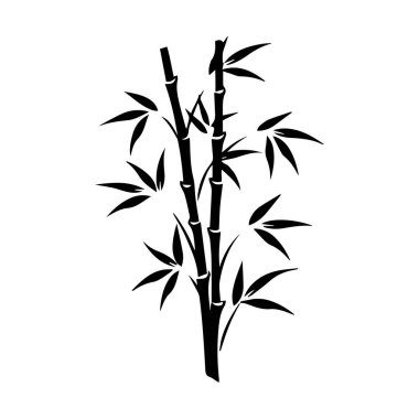 Bambu yaprakları beyaz arkaplan üzerinde simge, siluet biçimi, vektör illüstrasyonu