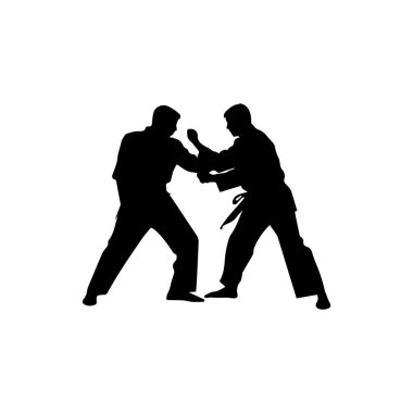 Dövüş sanatları dövüşçüsü. Bir karatecinin silueti. Vektör illüstrasyonu.