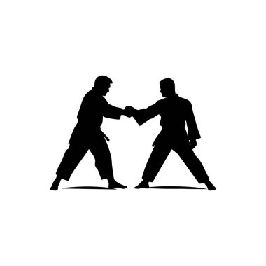 Dövüş sanatları dövüşçüsü. Bir karatecinin silueti. Vektör illüstrasyonu.