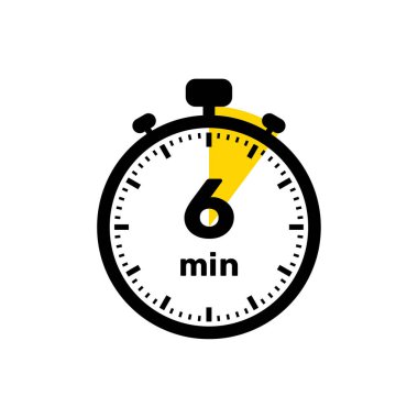 6 Dakika Analog Saat Simgesi beyaz arkaplan tasarımı.