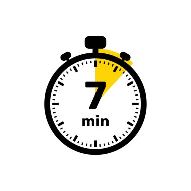 7 Dakika Analog Saat Simgesi beyaz arkaplan tasarımı.