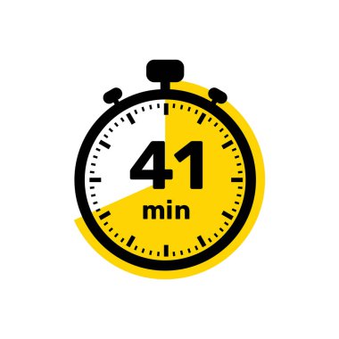 41 Dakika Analog Saat Simgesi beyaz arkaplan tasarımı.