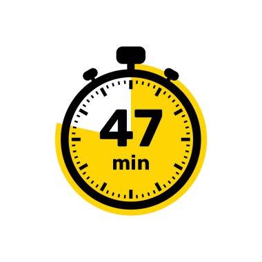 47 Dakika Analog Saat Simgesi beyaz arkaplan tasarımı.
