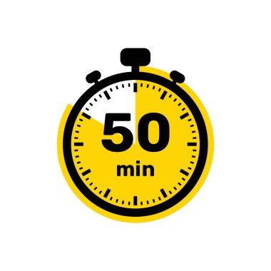 50 Dakika Analog Saat Simgesi beyaz arkaplan tasarımı.