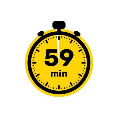 59 Dakika Analog Saat Simgesi beyaz arkaplan tasarımı.