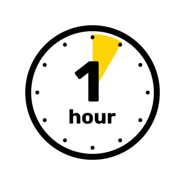 1 Saat Analog Saat Simgesi Beyaz Arkaplan Tasarımı.