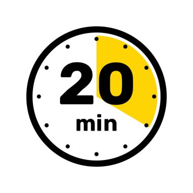 20 Dakika Analog Saat Simgesi beyaz arkaplan tasarımı.