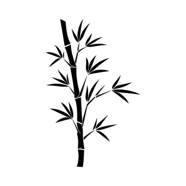 Bambu yaprakları beyaz arkaplan üzerinde simge, siluet biçimi, vektör illüstrasyonu