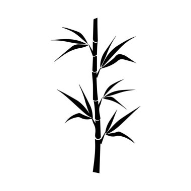 Bambu yaprakları beyaz arkaplan üzerinde simge, siluet biçimi, vektör illüstrasyonu