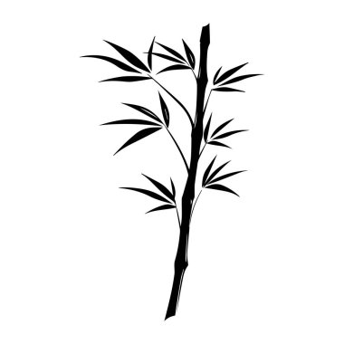 Bambu yaprakları beyaz arkaplan üzerinde simge, siluet biçimi, vektör illüstrasyonu