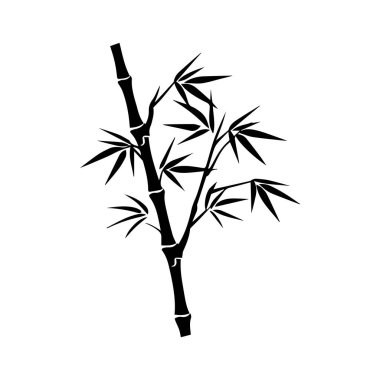Bambu yaprakları beyaz arkaplan üzerinde simge, siluet biçimi, vektör illüstrasyonu