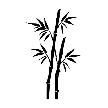 Bambu yaprakları beyaz arkaplan üzerinde simge, siluet biçimi, vektör illüstrasyonu.