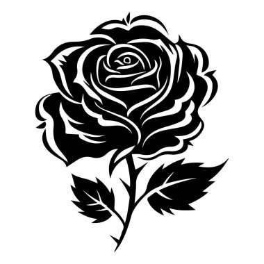 Beyaz arka planda siyah beyaz bir gül silueti. Vektör illüstrasyonu.