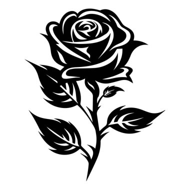 Beyaz arka planda siyah beyaz bir gül silueti. Vektör illüstrasyonu.