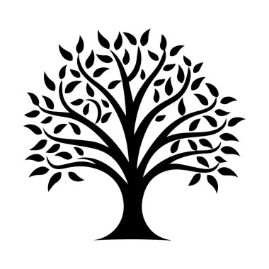 Beyaz arka planda izole edilmiş ağaç silueti. Tasarımınız için vektör illüstrasyonu.