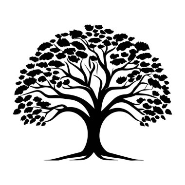 Beyaz arka planda izole edilmiş ağaç silueti. Tasarımınız için vektör illüstrasyonu.