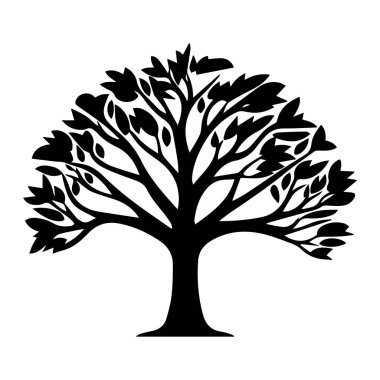 Beyaz arka planda izole edilmiş ağaç silueti. Tasarımınız için vektör illüstrasyonu.
