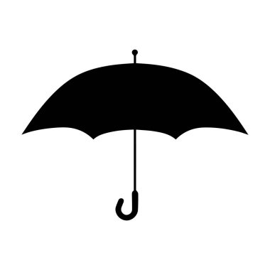 Şemsiye simgesi. Beyaz arka planda siyah siluet. Vektör illüstrasyonu.