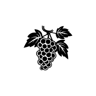 Üzüm ikonu siyah beyaz arkaplan tasarımı. siluet biçimi, vektör illüstrasyonu.