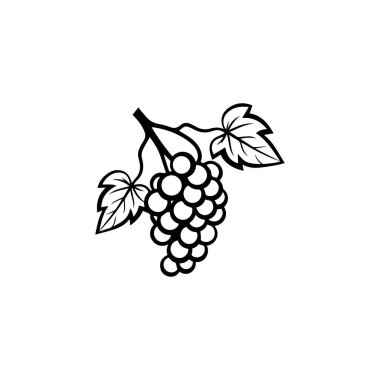 Üzüm ikonu siyah beyaz arkaplan tasarımı. siluet biçimi, vektör illüstrasyonu.