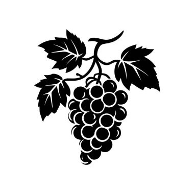 Üzüm simgesi siyah beyaz arkaplan tasarımı. siluet biçimi, vektör illüstrasyonu.