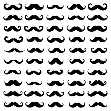 Bıyık Siyah simgesi beyaz arkaplanda izole edildi. Vektör illüstrasyon tasarımı.