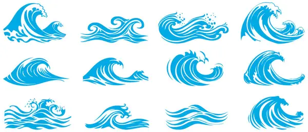 Beyaz Arka Planda Mavi Deniz Dalgaları Simgesi Vektör Çizimi Tasarımı Telifsiz Stok Vektörler