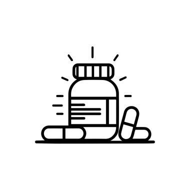 İlaç şişesi ve tablet şişe ikonu vektörü. sembol çizimi tasarımı.