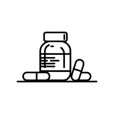 İlaç şişesi ve tablet şişe ikonu vektörü. sembol çizimi tasarımı.